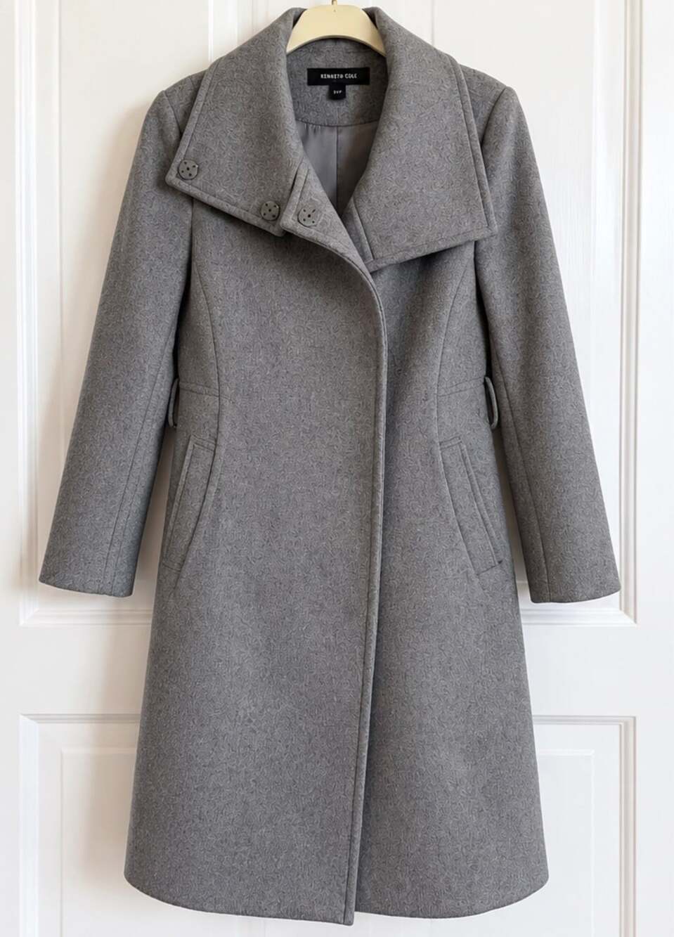 Kenneth Cole New York Wool Blend Coat Gray Long - Missing Belt